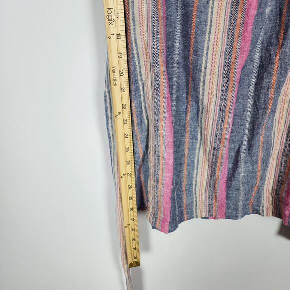Soho Elastic Neck Mini Dress Size XS Pink Blue Striped Linen Blend Relaxed Fit - Picture 8 of 13